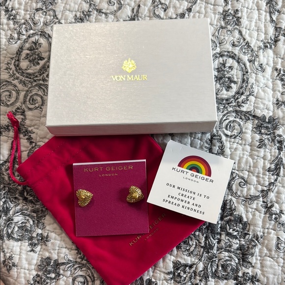 Kurt Geiger Gold Heart Crystal Pavé Earrings - Picture 7 of 7